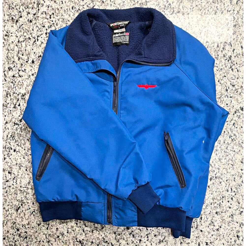 Vintage 90s Sportsmaster Polarfleece Jacket Men's XL Blue Bomber Made in USA Zip